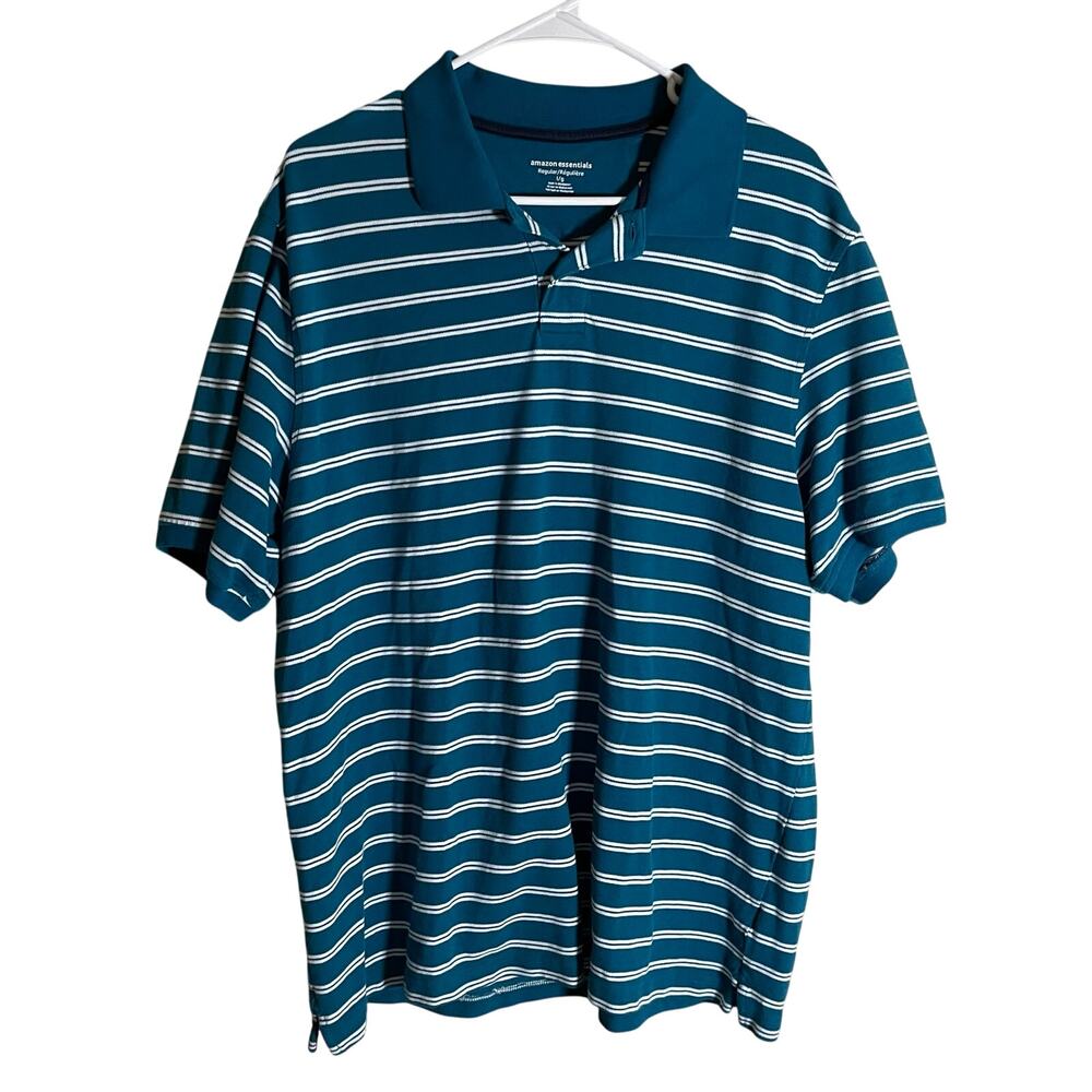 AmazonBasics Men Blue with White Stripes Polo L